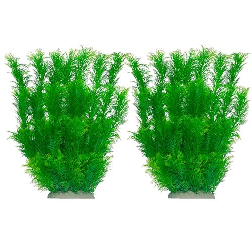 Fish Tank Plants 13.78 Inch, 2 Pack Aquarium Plants Plastic, Realistic Soft Plastic Fish Tank Decorations with Stable Ceramic Base, Natural Artificial Aquarium Ornaments Decor for Fish Tanks - size: 13.78in