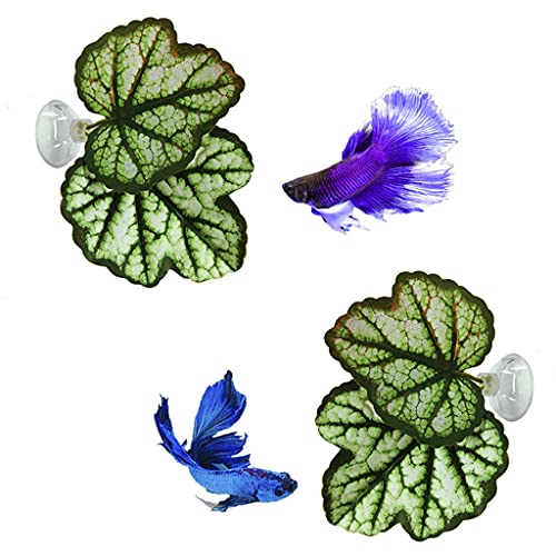 2PCS Betta Fish Leaf Pad with Suction Cup Hammock Simulating Habitat Realistic Resting Fish Rest Bed Aquariums Decor Hammock Simulating Habitat, Purple