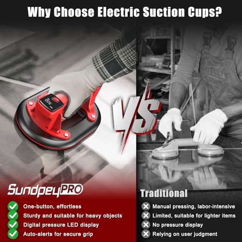 Electric Glass Suction Cups - 10" Heavy Duty Vacuum Suction Cups Lifter Max Load 662lbs with 4 x 3.0Ah Batteries & 2 x Chargers & Digital Display for Glass Tile Marble Granite Windshields
