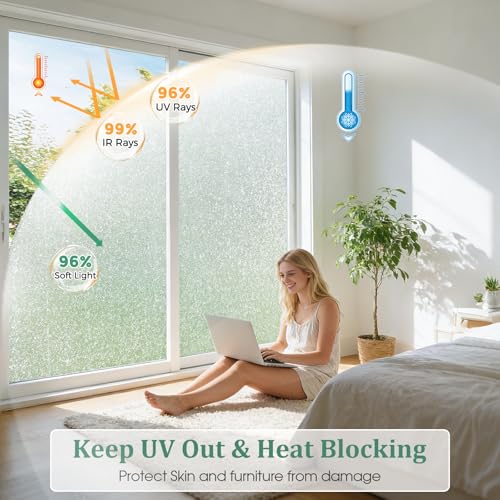Frosted Glass Window Privacy Film with 4 Tool, Reeded Glass Window Privacy Film Brown