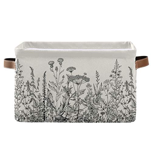 Black and White Flowers Storage Baskets,Decorative Collapsible Rectangular Canvas Fabric Storage Bin for Home - color: Black and White Flowers, size: 1 PCS