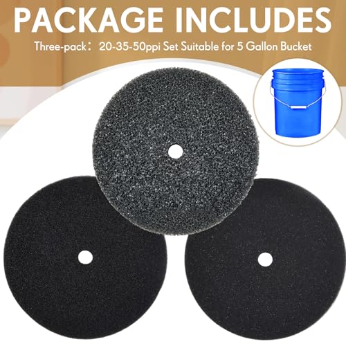 3 Pcs 5 Gallon Bucket Sponge Filter 11" Aquarium Pond Sponge Filter DIY Foam Sponge Replacement Rounded, 3 Densities Cut to Size Foam for Aquarium Fish Tank Pet Filter (20-35-50ppi Set)