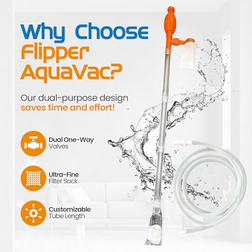 FL!PPER Flipper AquaVac Gravel/Sand Cleaner & Siphon Kit - Dual-Purpose Aquarium Vacuum with Safety Valves for Freshwater & Saltwater Fish Tanks