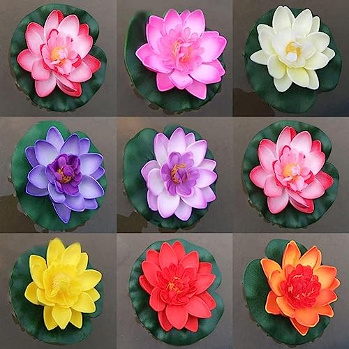 1PCS Artificial Floating Foam Lotus Flower with Water Lilys Pad Ornanments, Fish Tank Aquarium Lifelikes Fake Lotus Flowers for Patio Pond Pool Home Garden Wedding Party Special Event Decoration