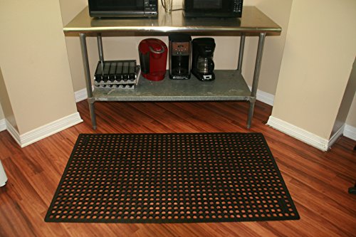 Rhino Mats, K-Series Comfort Tract Anti-Fatigue Drain-Thru, 3' x 5' x 1/2", Black, Restaurant Kitchen Drainage Non-Slip Grease-Resistance Floor Mat - size: 36"L x 36"W x 0.5"Th