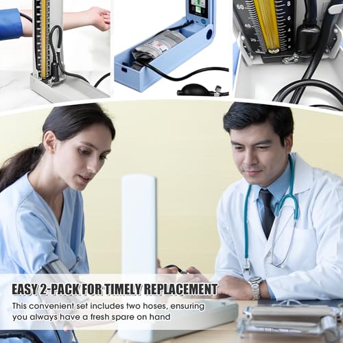 Blood Pressure Cuff Tube, 2 Pack Natural Latex 3FT Sphygmomanometer Hose Replacement for Mercury Sphygmomanometer & Manual BP Monitor, Essential Replacement Part with Standard Connectors