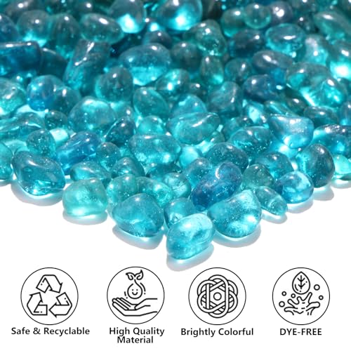 QYGL Sea Glass Stones - Turquoise Clear Glass Pebbles Gemstones - Perfect for Aquarium Rocks, Fish Tank Gravel, Vase Fillers, DIY Crafts, and Home Decor (0.9LB/14oz) - color: Turquoise