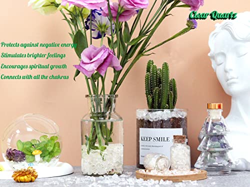 1lb Clear Quartz Aquarium Gravel Rocks Natural Tumbled Healing Crystal Chips Bulk Gemstones Crushed Stones for Fountain Vase Filler Planters Decorative Fish Tank Potted Reiki Energy Balancing - color: Clear Quartz, size: 1 Pound