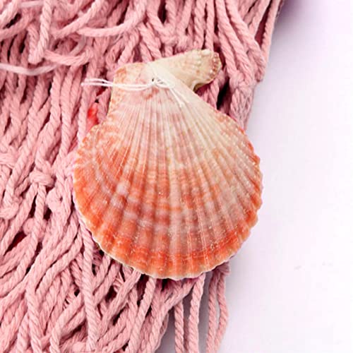Nature Fish Net Wall Decoration with Shells, Ocean Themed Wall Hangings Fishing Net Party Decor for Pirate Party,Wedding,Photographing Decoration (Pink) - color: 1pack Pink