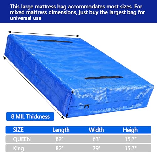 Heavy Duty Mattress Bags for Moving and Storage, Extra-Thick Queen Size Mattress Bag for Moving with 12 Handles, Reusable and Durable Storage Bag Protector with Zipper, Blue - color: Blue, size: QUEEN