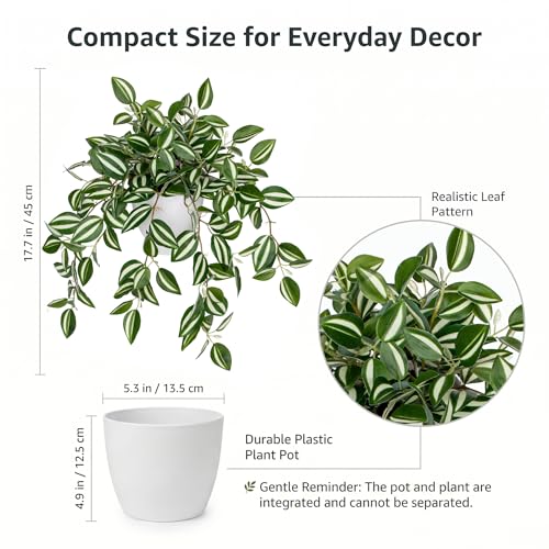 Briful Artificial Hanging Plant, Faux Watermelon Peperomia Potted Plant with Trailing Vines Realistic Fake Greenery for Shelf Bathroom Office Kitchen Home Decor - color: Green Style#3