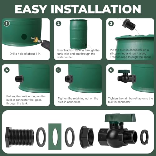 Rain Barrel Spigot Kit 3/4" GHT Garden Diverter with Bulkhead Fittings Garden Hose Faucet Thread Ball Valve for Water Adapter Tanks, Aquariums Rain Barrel Diverter Kit （2 Pack）