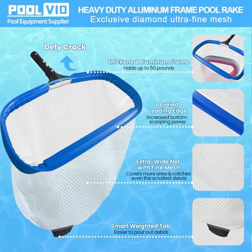 Poolvio 20" Pool Net Skimmer – Heavy Duty Leaf Net with Aluminum Frame with Diamond-Pattern Ultra-Fine Soft Mesh Bag – Pool Cleaning Net for Leaves, Sand, Pollen & Small Debris (No Pole) - size: 20" Extra Large Pool Net