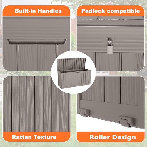 PatioZen 75 Gallon Resin Deck Box, Lockable Patio Outdoor Storage Box for Furniture, Garden Tools and Tools Storage, Waterproof Outside Storage Boxes - Grey - color: Grey, size: 75 Gallon