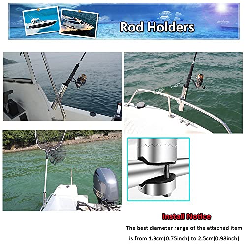 AMYSPORTS Rail Mount Rod Clamp Holders Boat Clamp Holders Rod Stainless Steel Fishing Rods Holder Adjustable Marine Side Mounted Support for Kayak Boats Fishing