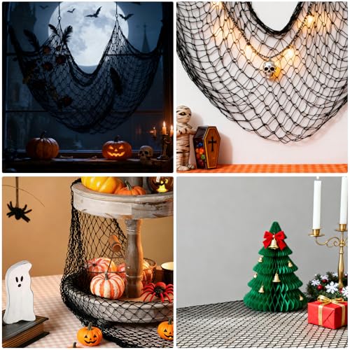 Decorative Fishing Net 5x10 ft, 3 Pack Large Black Picture Fish Net, Wall Photo Hanging Fishnet for Nautical Mermaid Pirate Ocean Themed Hawaii Beach Halloween Under The Sea Party Decorations - color: Black, size: 3 Pcs-5x10 Feet