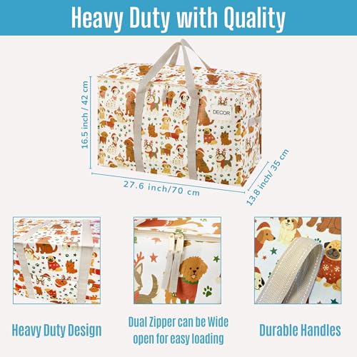 VENO 2 Pack Heavy Duty Moving Bags, Extra Large Storage Bags with Reinforced Handles & Strong Zippers, Foldable & Reusable Moving Box Alternative for Clothes & Dorm Storage - color: Holiday Pups, size: 2 Pack