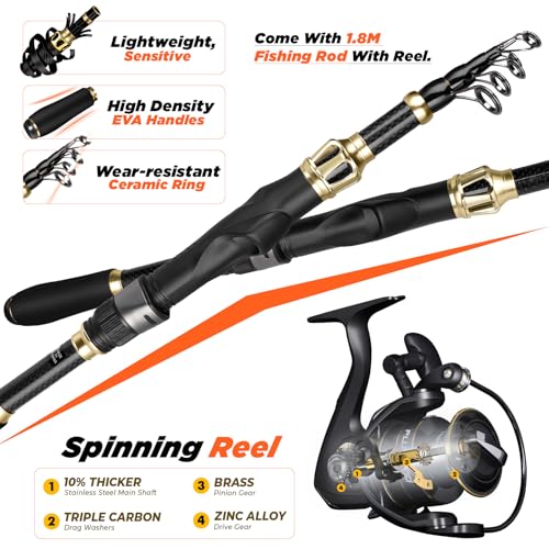 PLUSINNO Fishing Backpack with Fishing Rod and Reel Combos Tackle Boxes, Waterproof Tackle Backpack for Fishing Gear with Rod Holder, Fishing Gifts for Men with Fishing Tool Kit... - color: Khaki Camo Backpack With Rod and Reel Combo