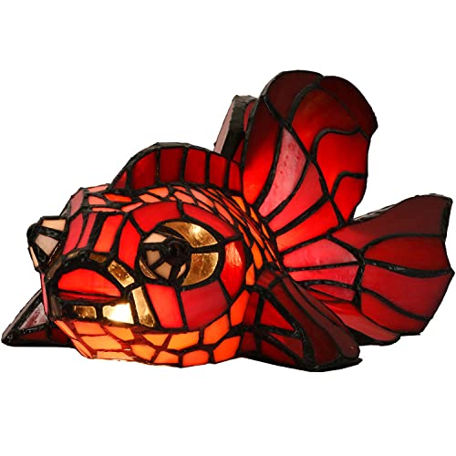 Bieye L10827 Red Telescope Fantail Goldfish Tiffany Style Stained Glass Table Lamp for Home Décor - color: Red Goldfish