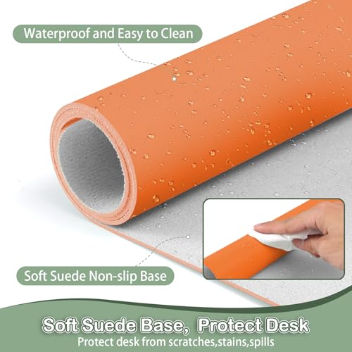 Boutilon Leather Desk Pad Protector,Non-Slip Mouse Pad,Laptop Desk Pad,Office Mouse Mat,Waterproof Leather Desk Blotter,Desk Writing Pad for Office and Home (S-Orange,24"x 14") - color: Orange, size: S 24" x 14"