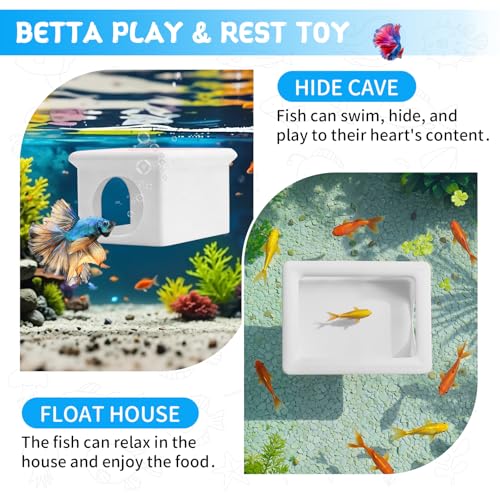 Floating Betta Fish Hammock Cave House for Aquarium, 3D Printed Betta Shrimp Feeder & Hideout Cave Toys, Small Aquarium Feeding Ring Decor, Turtle Fish Tank Decorations Accessories -White - color: Light White