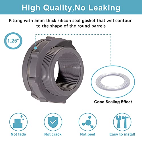 Ququyi 1.25 Inch PVC Bulkhead Water Tank Connector Adapter Fitting with Plugs Thru-Bulk Pipe Fitting for Rain Barrels, Aquariums, Ponds(Set of 2) - size: 1.25"-2pcs