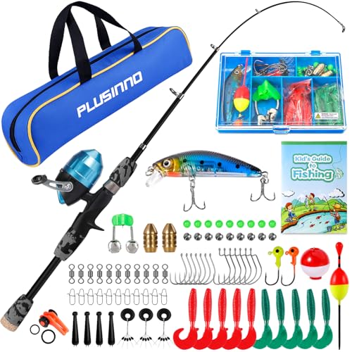 PLUSINNO Kids Fishing Pole with Spincast Reel Telescopic Fishing Rod Combo Full Kits for Boys, Girls, and Adults - color: Black, size: 5FT / 1.5M