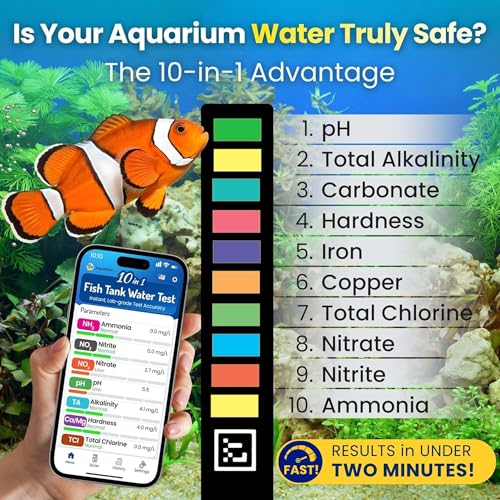 Digital Aquarium Water Test Kit, App-Enabled 10-in-1 Freshwater & Saltwater Aquarium Test Strips for Fish Tanks, Shrimp, Reef Test Strips, pH, Ammonia, Nitrate, Nitrite, GH, KH, Chlorine
