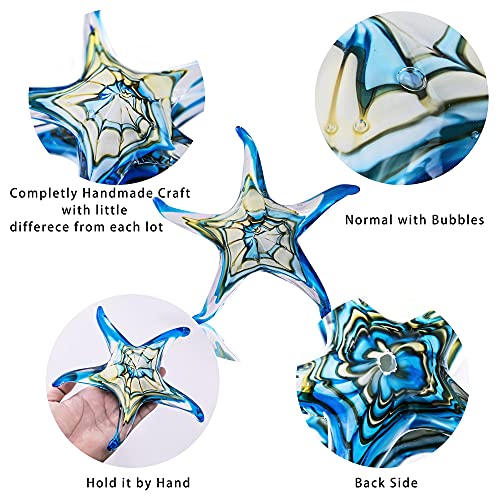QFkris 7.5" Glass Starfish Figurine Collectibles Hand Blown Art Glass Sea Animals Marine Life Sculpture Home Decor Murano Gift for Women Mom - color: Blue