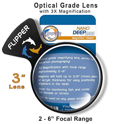 FLIPPER DeepSee Nano 3″ Magnetic Aquarium Viewer – Optical-Grade Magnifying Lens for Clear Underwater Viewing – Reef & Freshwater Tank Accessory for Fish, Coral & Aquascapes (Up to 3/8″ Glass) – Black - color: Black, size: NANO 3"