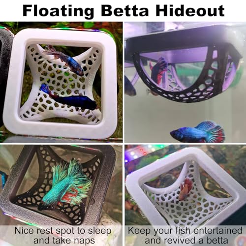 Floating Betta Hammock and Feeding Ring, Aquarium Beta Hideout, Cave, Bed, Resting Spot, Betta Fish Toys and Decor - color: Square-White