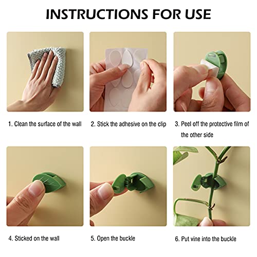 LUCKJUJU 40 Pcs Plant Climbing Wall Fixture Clips Self-Adhesive Hook Vines Traction Clips Invisible Holder Garden Green Leaf Simulation Self-Adhesive Hook Wire Fixing Supporting - color: 40Pcs-Leaf Shaped
