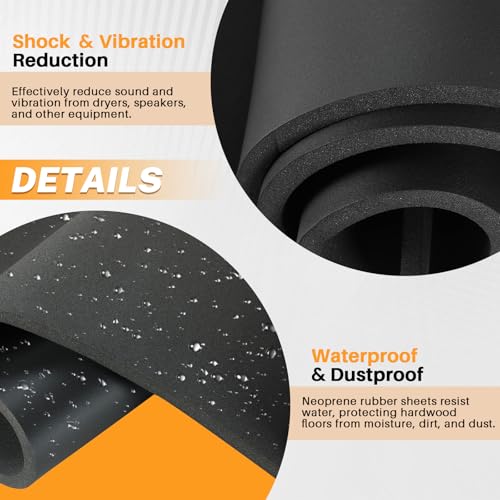 MAOPINER Sponge Neoprene Foam Rubber Sheet, Closed Cell Foam Sheet Padding Gaskets, Versatile Adhesive Neoprene Foam Sheets for DIY Projects and Crafts (1, Black, 1/4" Thick × 13" Wide × 80" Long)