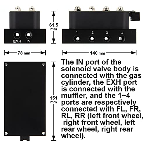 12V Solenoid Valve Air Ride Suspension manifold 8-Valve With 5M 9-switch Wired Remote Controller, equipped with five display air pressure gauge blue - color: Blue Gauge