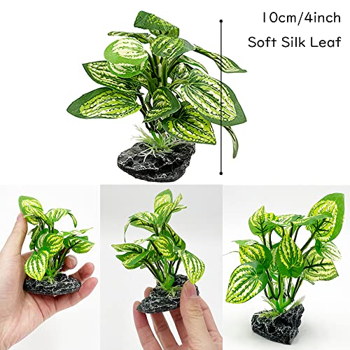 Aquarium Plants Betta Fish Tank Decorations 4inch/2pcs Soft Silk Artificial Plant Goldfish Waterscape Fish Hides Snake Tank/Reptiles Plants(A-2pcs Set/Green)