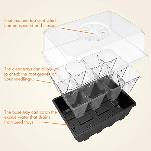 Gardzen 20 Pack Seed Starting Tray, Plant Germination Trays, Seed Starter Kit with Adjustable Humidity Vented Dome, Plant Growing Kit 6.6" x 4.5", Total 240-Cell, Clear - color: Clear, size: 20-Pack