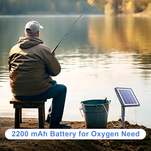 PChero Solar Pond Aerator, 2W & 2200mAh Solar Aquarium Air Pump with 2 Air Stone, 2 Modes Bubbler for Aquarium, Fish Tank, Outdoor Small Pond, Hydroponics