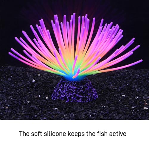 Fluorescent Rainbow Sea Urchin Aquarium Decor - Glows Under Blue Light, Weighted Silicone Ornament for Fish Tank with Swaying Spines, Saltwater & Freshwater, Vibrant Aquascape Centerpiece (Colorful) - color: Colorful