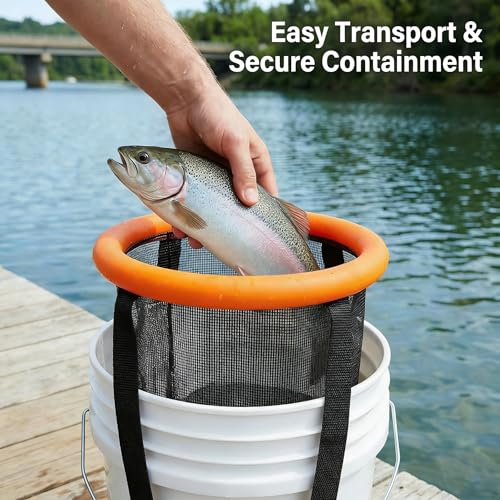 Floating Fish Basket for Live Caught, Foldable Fishing Holder Minnow Bucket Portable Collapsible Fishing Net Storage Cage for Live Fish Bait Live Well