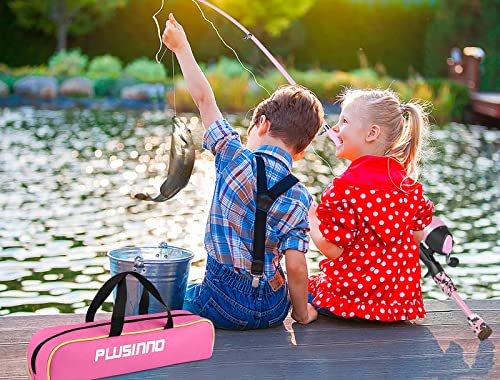 PLUSINNO Kids Fishing Pole with Spincast Reel Telescopic Fishing Rod Combo Full Kits for Boys, Girls, and Adults - color: Pink, size: 5FT / 1.5M