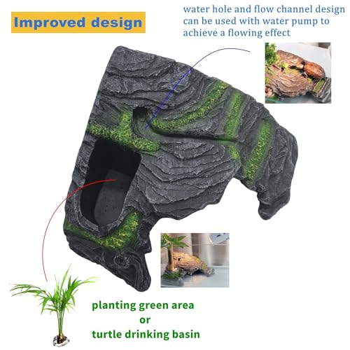 M2cbridge Aquarium Fish Hide Cave Reptile Hideout Cave Terrarium Amphibians Habitat Decor (Island+ Water Dish) - style: Island+ Water Dish