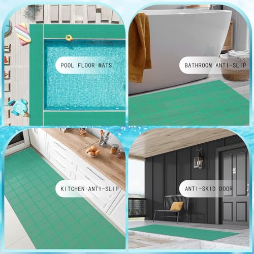 Tondiamo Pool Mat Non Slip Drainage Mats Swimming Pool Floor Deck Mats Rugs PVC Splash Mesh Hollow Doormat Roll for Outdoor Indoor Patio Restaurant Garage Kitchen Bathroom Safety(3 x 10 ft,Green) - color: Green, size: 120" x 36" (Rectangular)