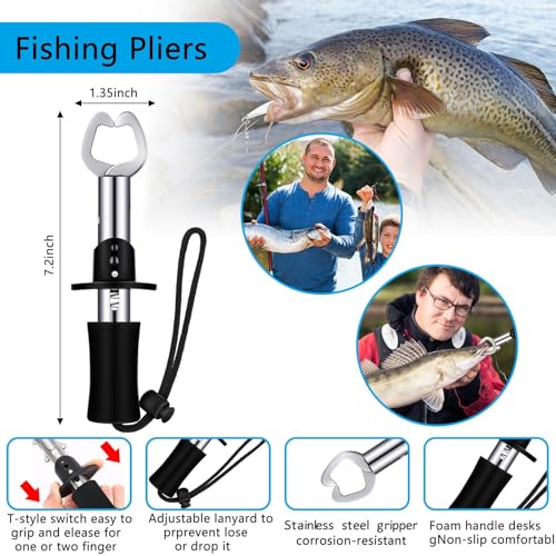 Sosation 134 Pcs Fishing Tool Kit Fishing Gear and Equipment Fishing Pliers Kit Fish Hook Remover Tool Fishing Lip Gripper Set Fishing Lures Baits Tackle Accessories (Blue, Cute Style)