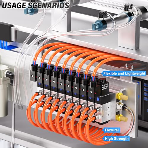 TAILONZ PNEUMATIC Orange 3/8 Inch OD 10 Meter 32.8ft PU Polyurethane Air Tubing Kit Pipe Hose Air Line Tubing Air Hose Fittings Push to Connect Fittings(27PCS) - color: Orange, size: 3/8" OD - 32.8 FT