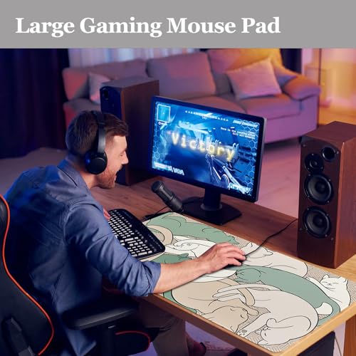 Desk Pad Cat, Desk Matt for Desktop, Cute Sleeping Cat Gaming Mouse Pad Extend XXL Large Desk Mat Anti-Slip Stitched Edges Waterproof Computer Laptop Keyboard Mat for Game, Home, Work, Office - color: Sleeping Cat, size: 31.5" x 15.7"