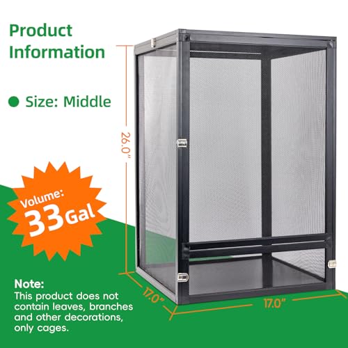 33 Gal Detachable and Foldable Reptile Butterfly Cage Terrarium, 360° Observation, Airflow, Interaction in Gecko Tank for Crested Geckos, Leopard Geckos, Chameleons, Bearded Dragons - size: 26x17x17 Inch