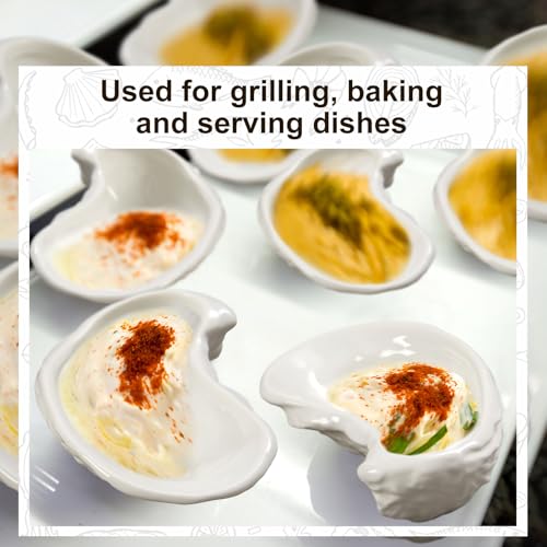 Reallnaive 6 Pcs Ceramic Oyster Shells Reusable Oyster Grilling Shells Large Clam Baking Dish Platter Plate for Cooking Shrimp Scallops Clams Seafood of All Kind