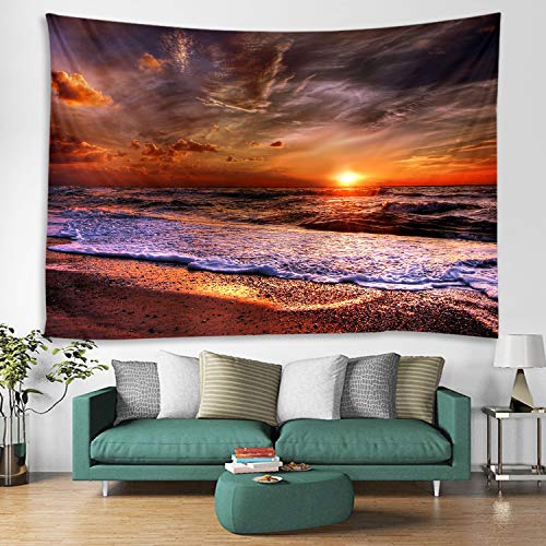 WODEJIA Beach Sunrise Orang Print Fabric Tapestry Decorative Wall Art Tablecloth Bedspread Picnic Blanket Beach Throw Blanket for Bedroom Hall Dormitory Living Room Hanging 59 x 51 Inches - color: Beach Sunrise Orang Sea, size: 59"L x 51"W