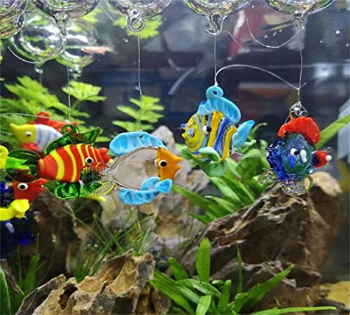 Fish Tank Ornaments Color Bubble Fish Miniature Hand Blown Tropical Fish Figurine Art Glass Sea Animals Collection,Set of 6 for Small and Medium Fish Tanks (3) - color: Multicolored-2