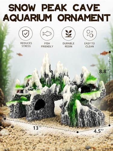Aquarium Decor - Large Mountain Rock Cave for Fish Tank, Aquarium Hideout Ornament with Rock Texture for Betta, Guppy, Shrimp - Aquatic Hide Decoration, Fish Hiding House（White） - color: Multi-peak Rock - White